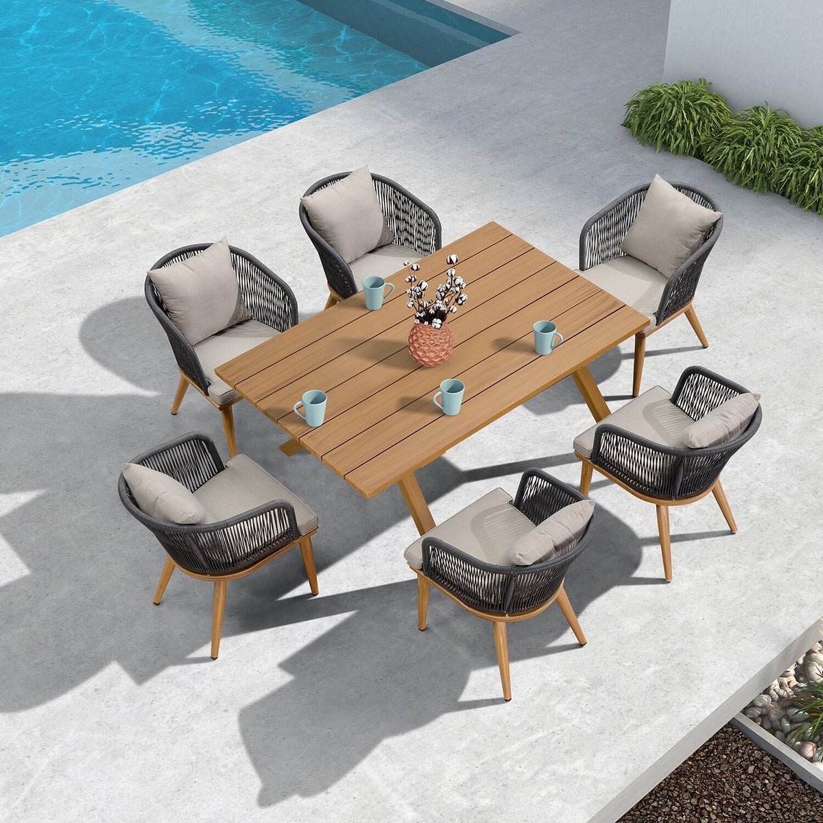 7 Pieces Wicker Rectangular Dining Set N70677