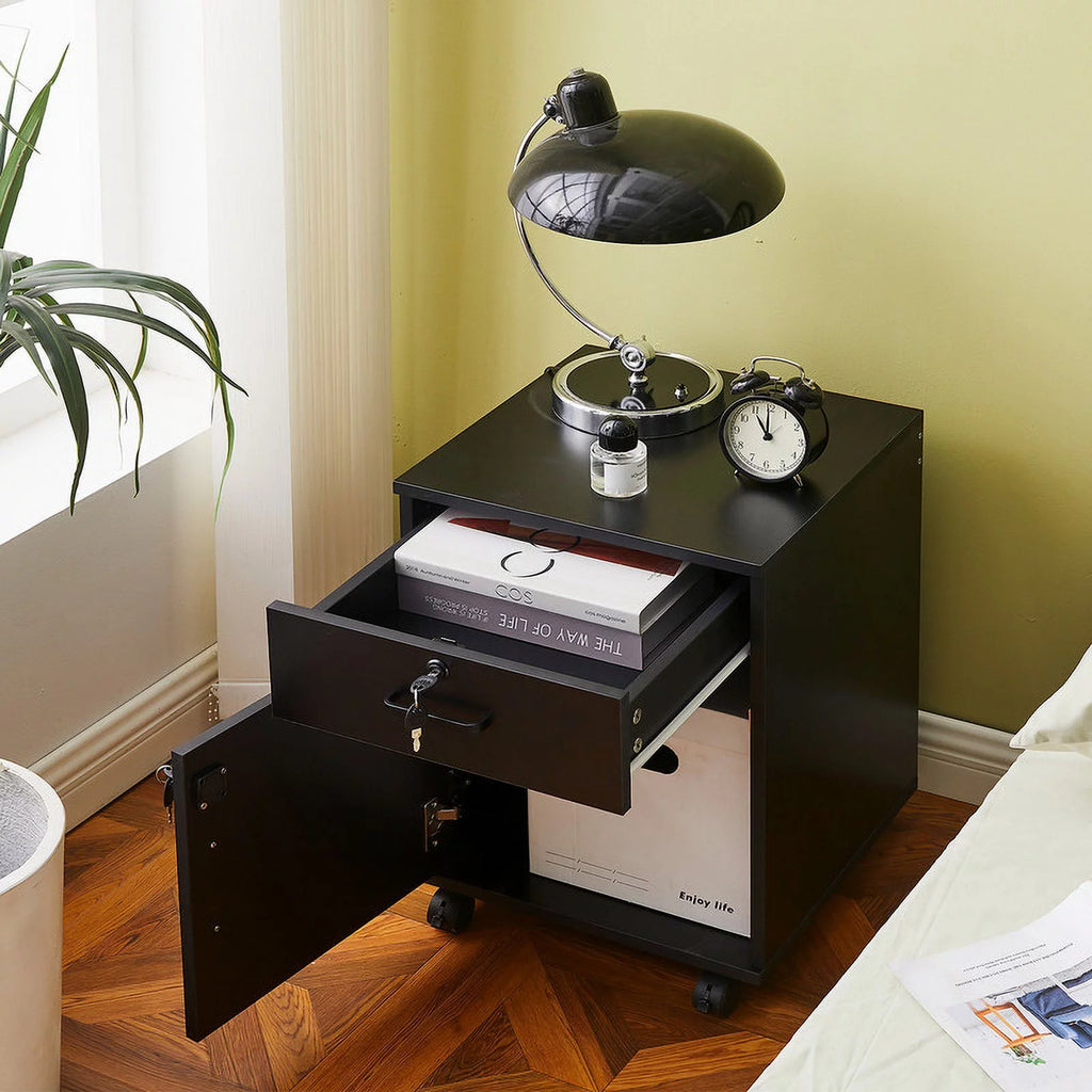 Black Mobile Office Cabinet with 1 Lockable Drawer U75204