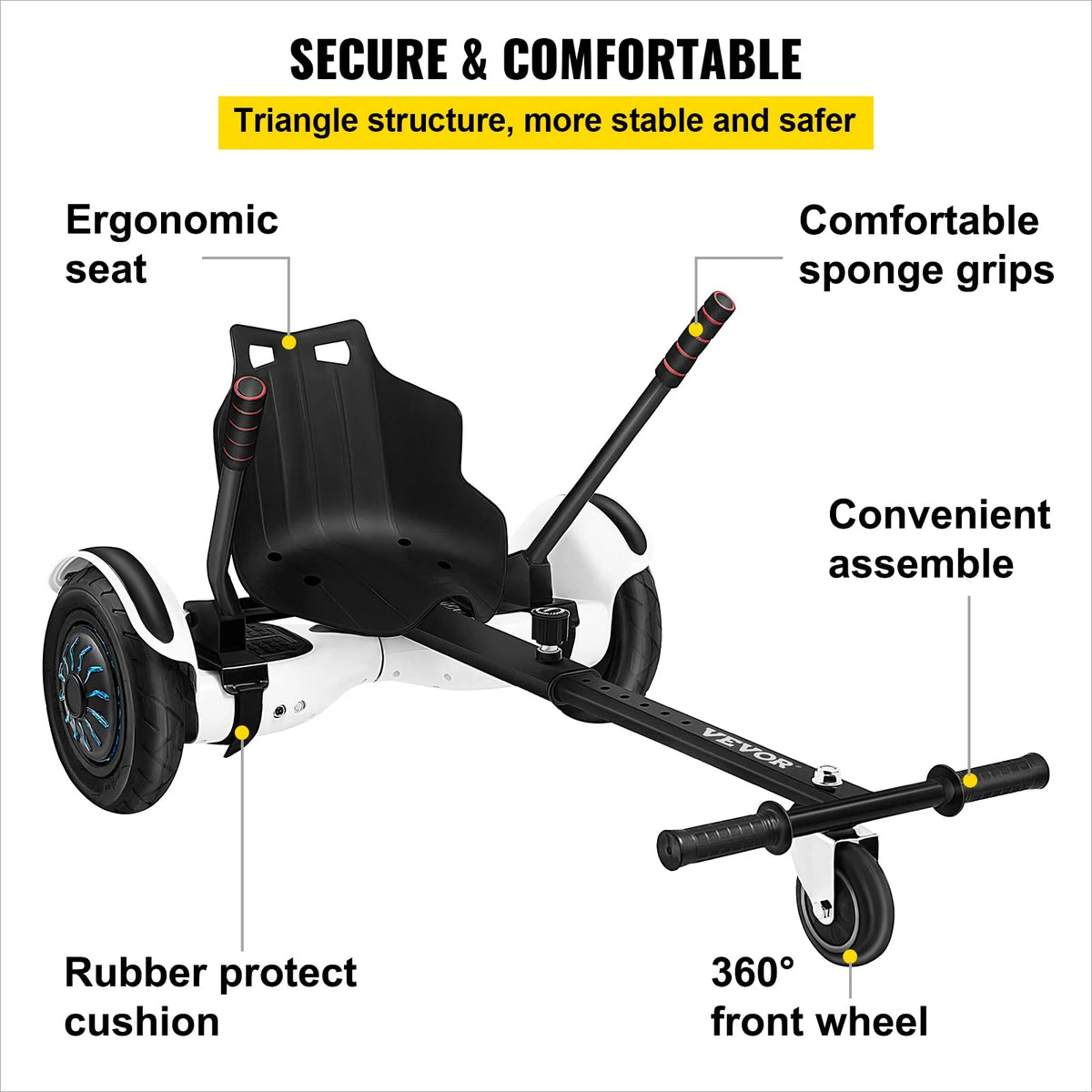 Hoverboard Go Kart Seat Attachment for 6.5" 8" 10" Self Balancing Scooter O321