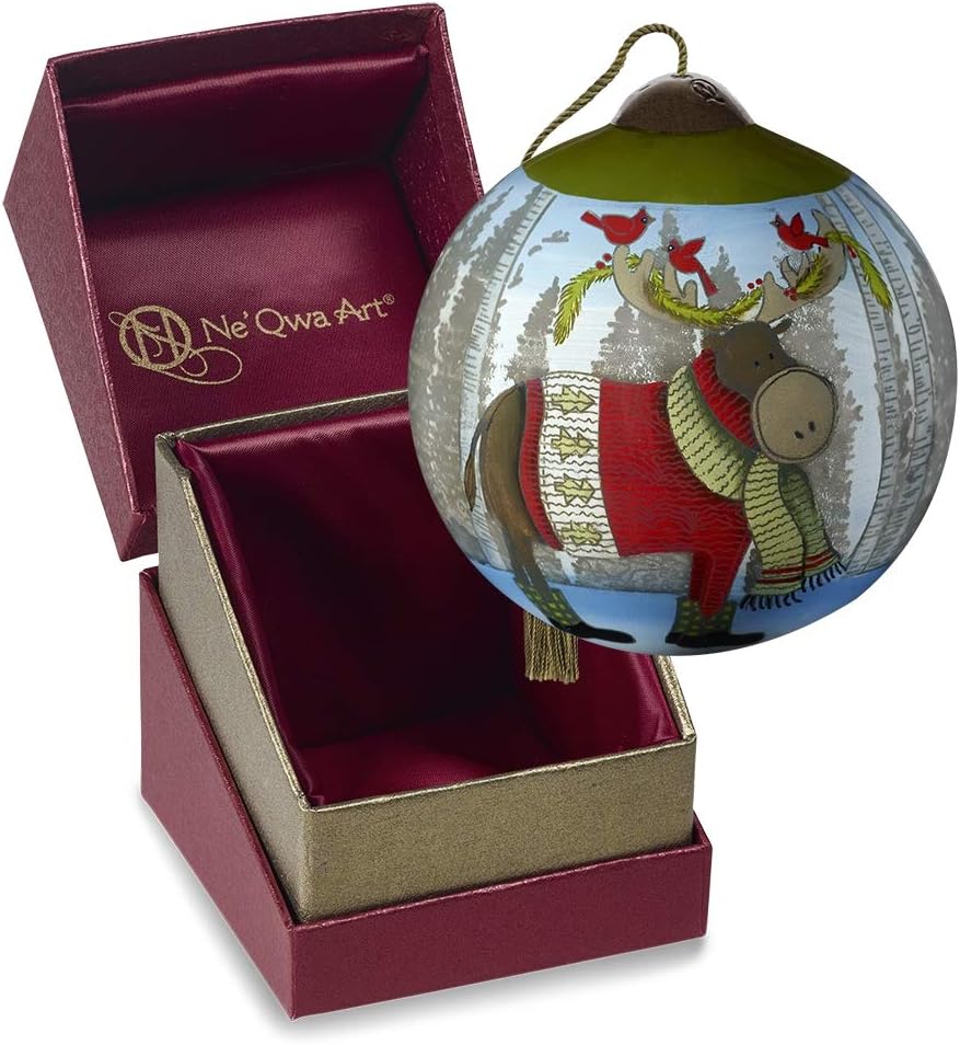 Moose with Cardinals On Antlers Ornament O7517