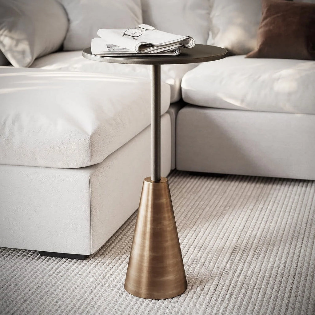 Round Bronze Pedestal End Table V879640