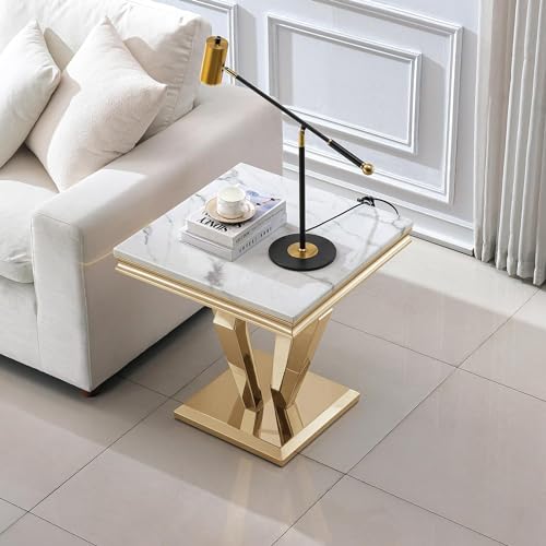 4 Piece Faux Marble Coffee Table Set with Gold Stainless Steel Base E3244