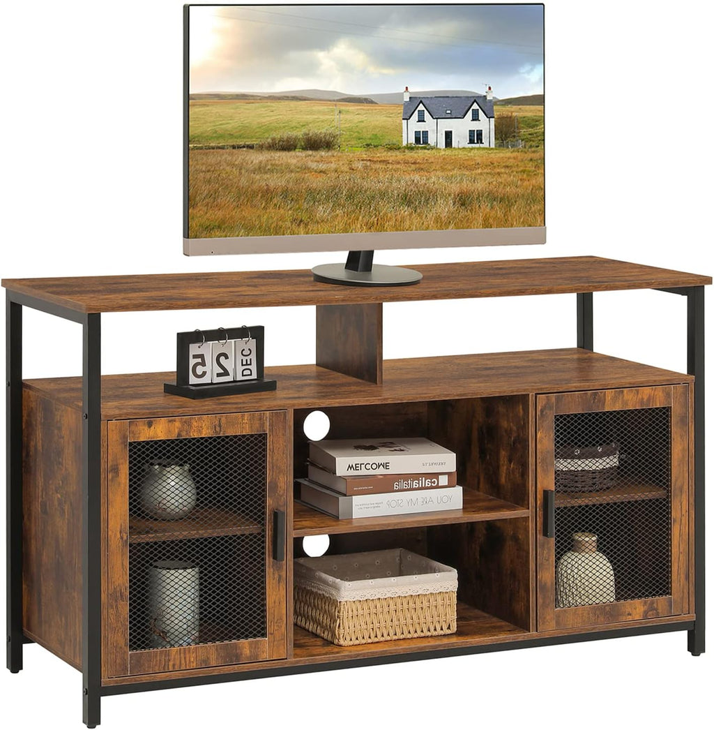 Rustic Brown TV Stand with Storage Shelves E834529