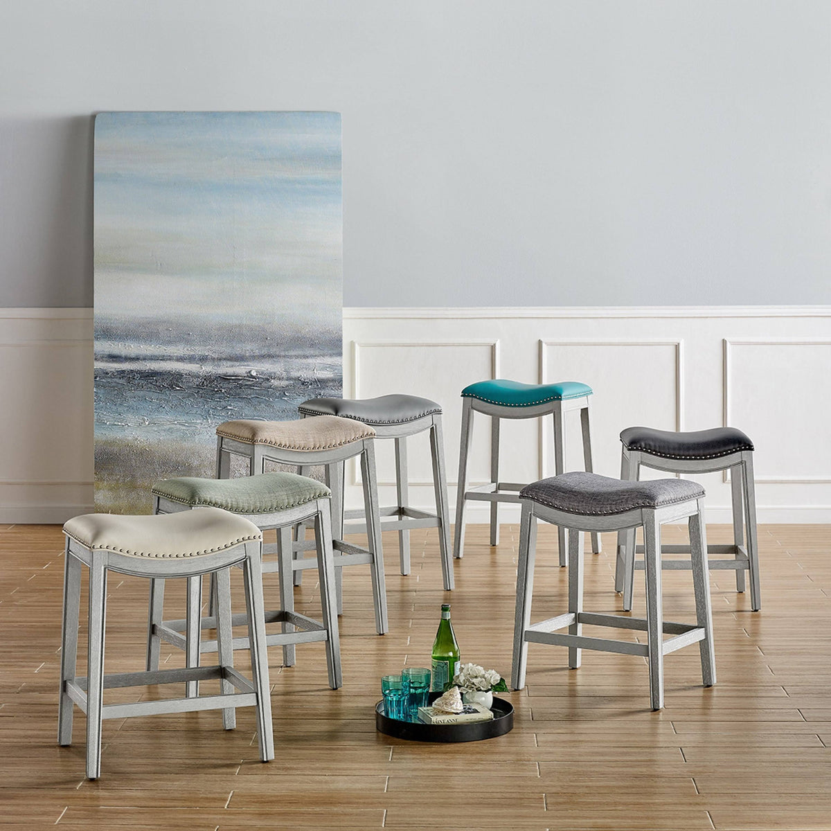 Matt Gray Polyurethane Leather Bar Stool U4487
