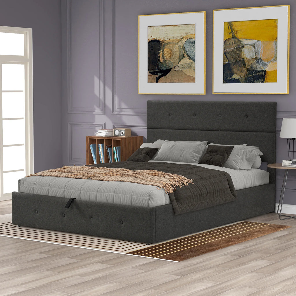 Gray Queen Size Upholstered Lift Up Bed with Headboard and Storage Z793445