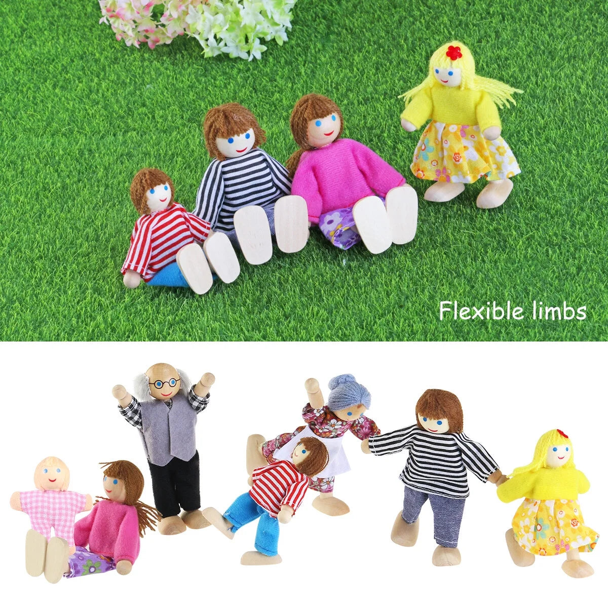 Wooden Dollhouse Dolls Set of 7 Figures D838
