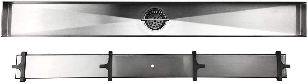 28-Inch Brushed 304 Stainless Steel Rectangle Shower Drain with Tile Insert Grate L1643