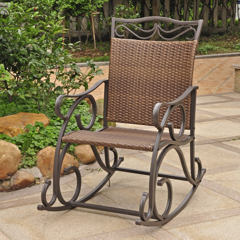 Antique Brown Resin Wicker Steel Rocking Chair Z86468