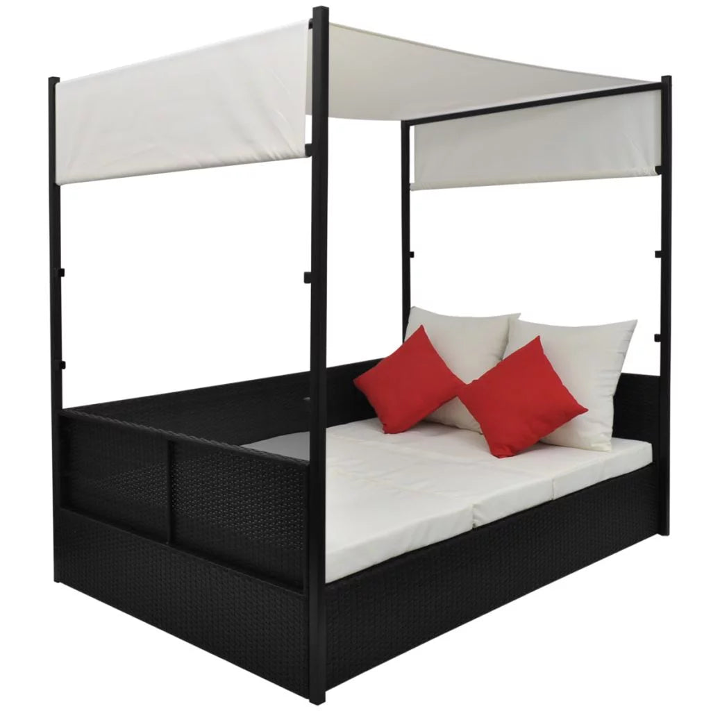 Black Poly Rattan Garden Bed with Canopy E26072