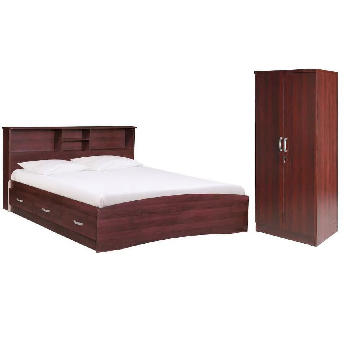 Queen Bed and Armoire Wardrobe Cabinet Set M226419