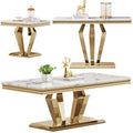 4 Piece Faux Marble Coffee Table Set with Gold Stainless Steel Base E3244