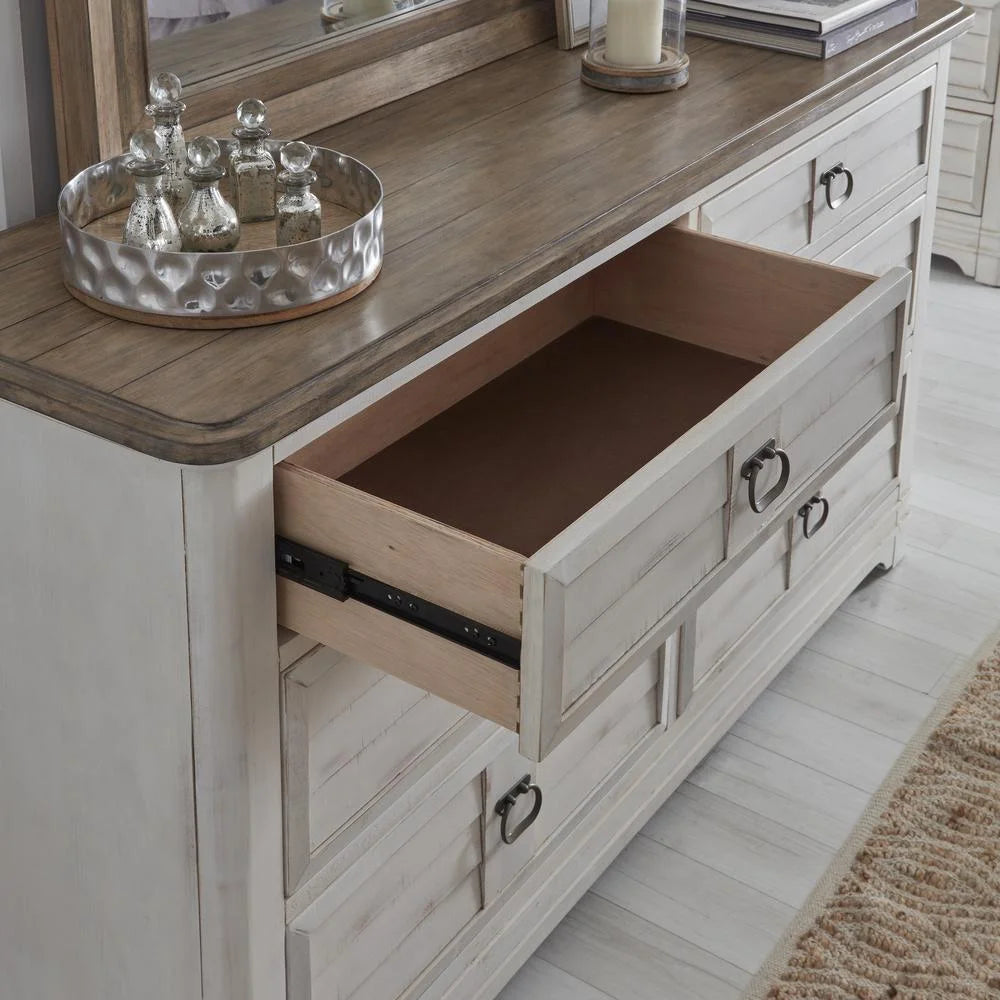 White-Washed Wood 6-drawer Dresser and Mirror Z653690