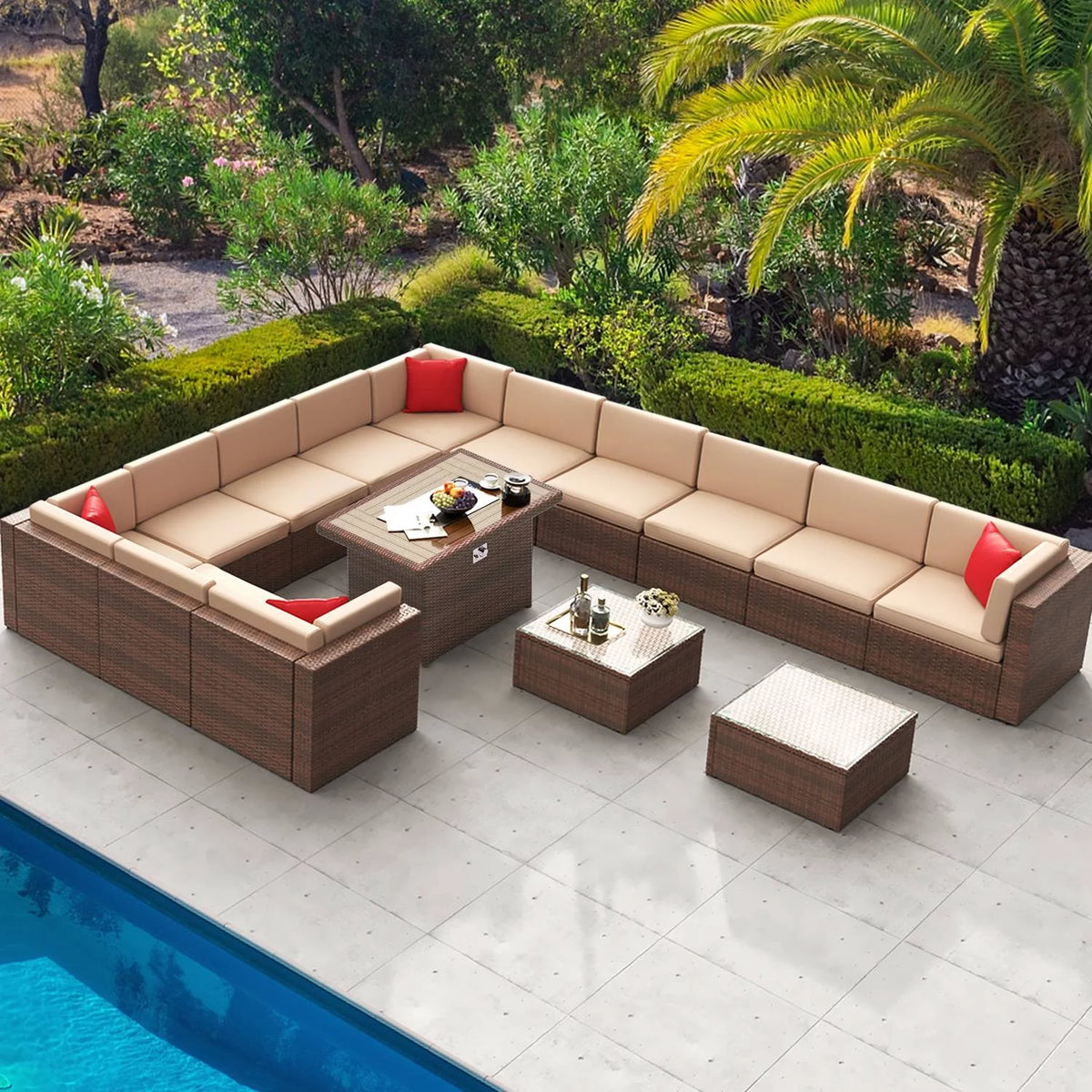 8 Pcs Patio Furniture Set with Fire Pit Table K863507