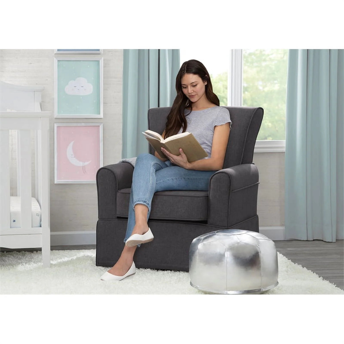 Charcoal Fabric Upholstered Swivel Glider Rocker Chair G18880