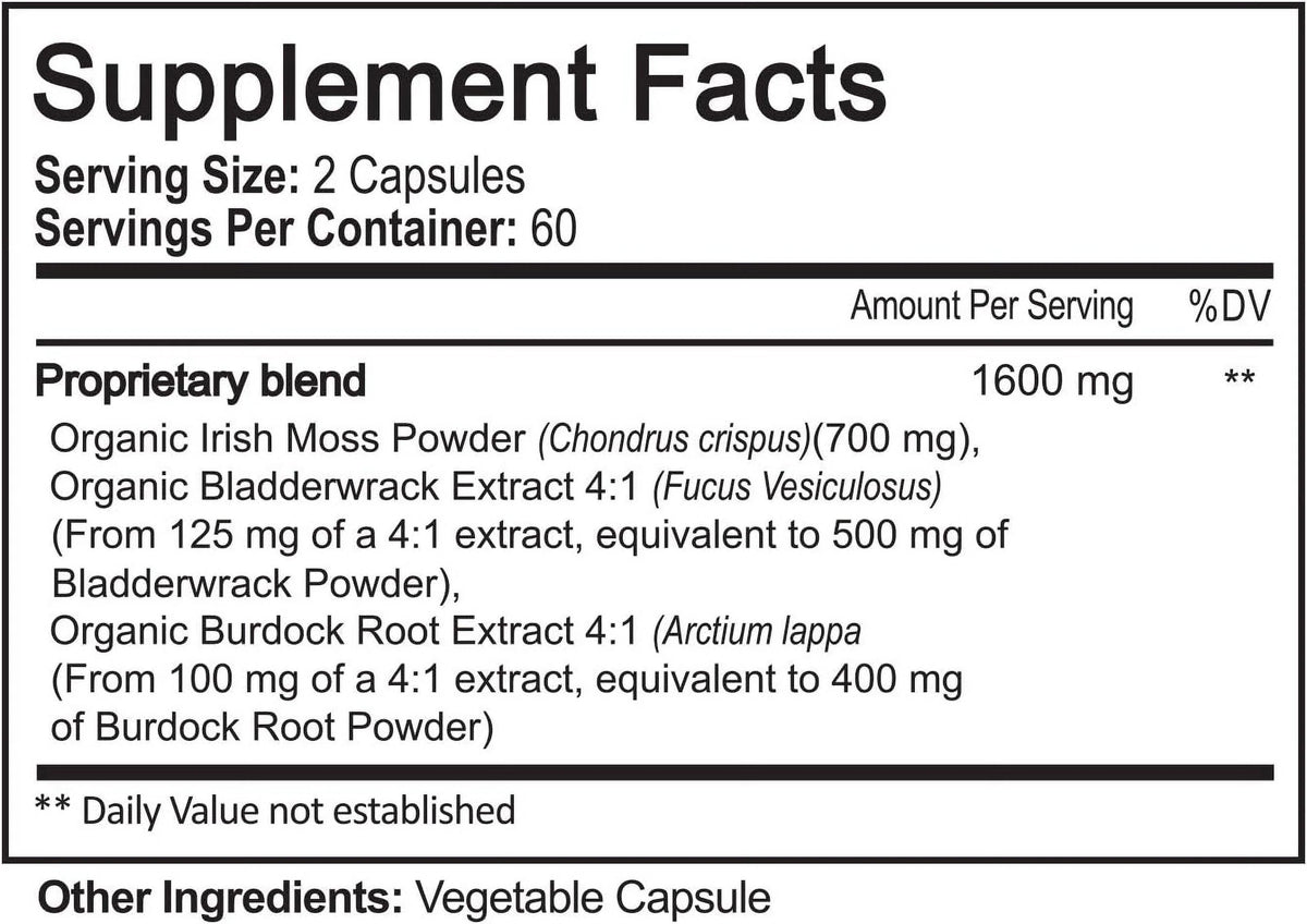 Organic Sea Moss Capsules 1600mg 120 Capsules M216