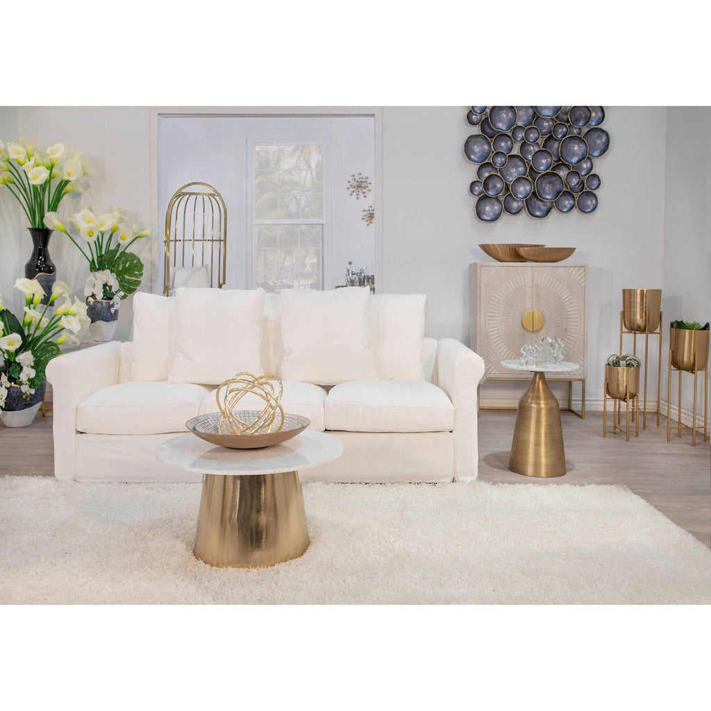 White Marble Round Side Table with Inlay I187604