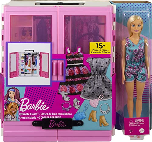 Blonde Fashion Doll & Pink Closet Playset with Clothes & 12 Accessories O7777