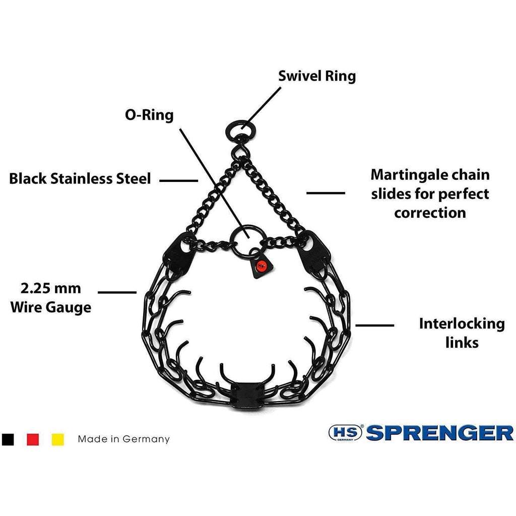 Black Stainless Steel Prong Dog Training Collar with Swivel D585