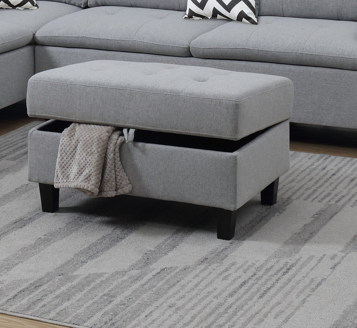 Grey Polyfiber Sectional Sofa with Ottoman and Storage Cushion Pillows A967312