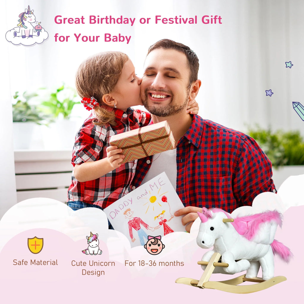 Pink Plush Rocking Unicorn Ride On Toy U5674