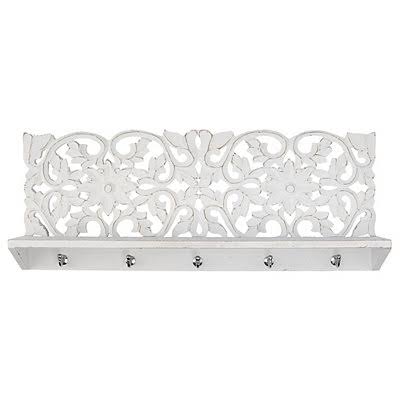 White Carved Shelf with Hooks X2536