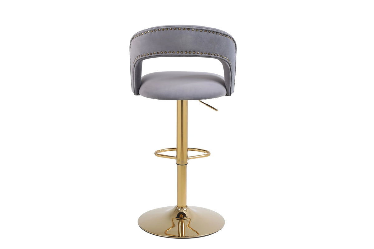 Gray Velvet Swivel Bar Stool Set of 2 Q140