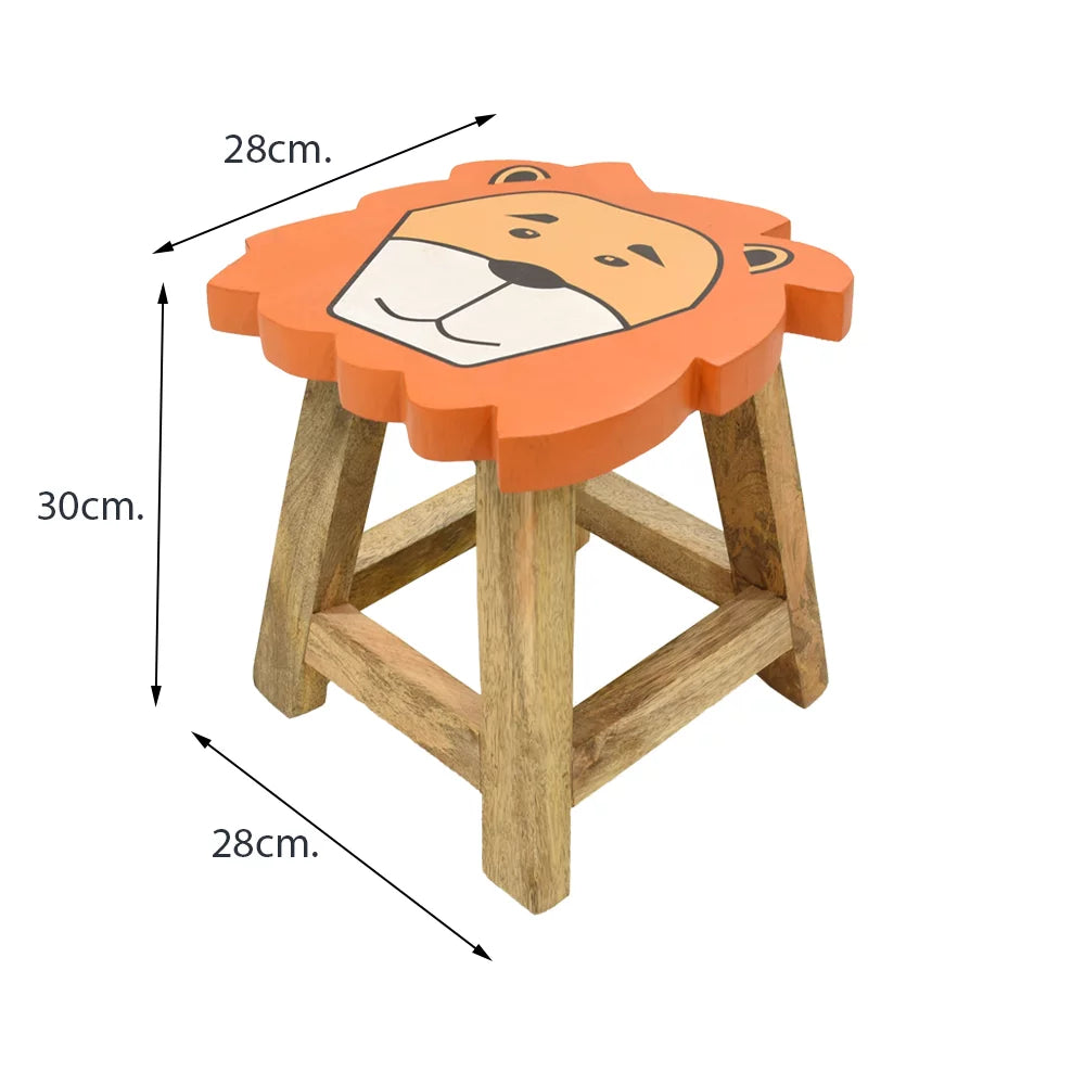Handmade Mango Wood Orange Lion Shaped Stool K9661
