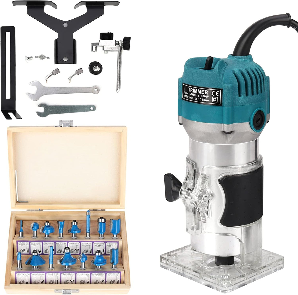 800W Palm Router Electric Hand Trimmer Wood Router 1/4 Collets N8127
