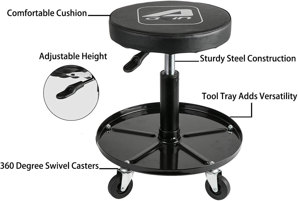 Heavy Duty Rolling Pneumatic Mechanic Stool with Tool Tray, 300lbs Pack of 2 V940