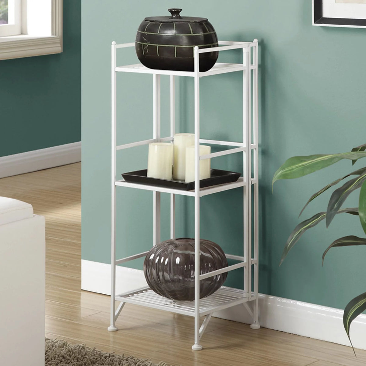 3 Tier White Folding Metal Shelf Q2090