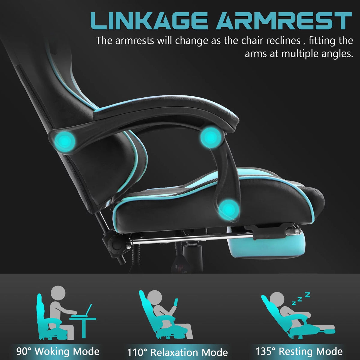 Blue Gaming Chair with Footrest & Massage Lumbar Pillow V423