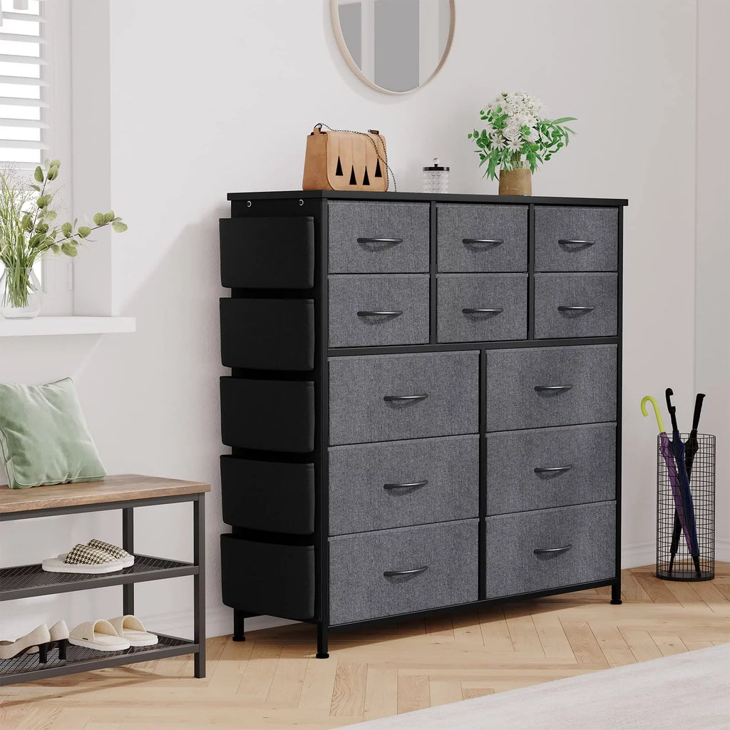 12 Drawer Fabric Dresser with Wood Tabletop H428401