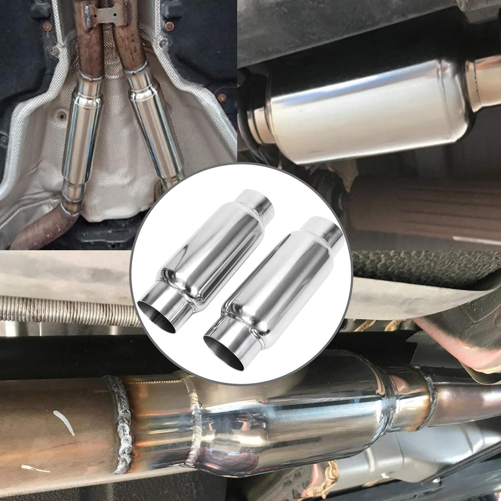 3" Inlet 3" Outlet Stainless Steel Exhaust Muffler Resonator, 12" Overall Length, Pack of 2 M665