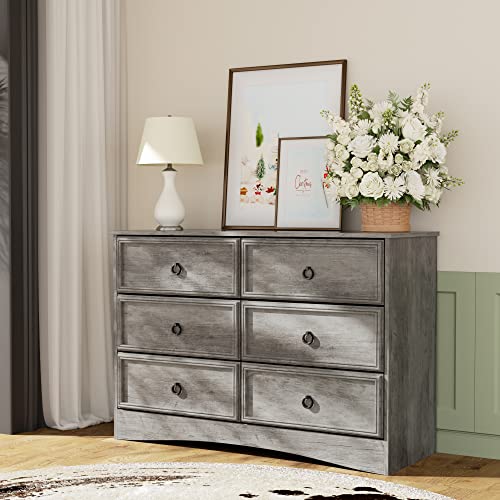 Gray 6 Drawer Dresser with Strip Lights C33889