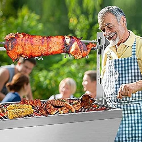 Stainless Steel Charcoal Spit Rotisserie Roaster Grill with Back Cover Guard and Baffle Z942