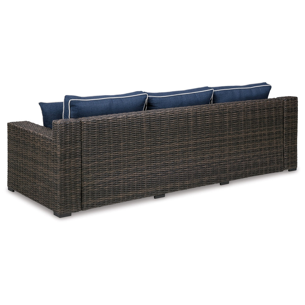 98 Inch Outdoor Sofa with Blue Polyester Upholstery E68617