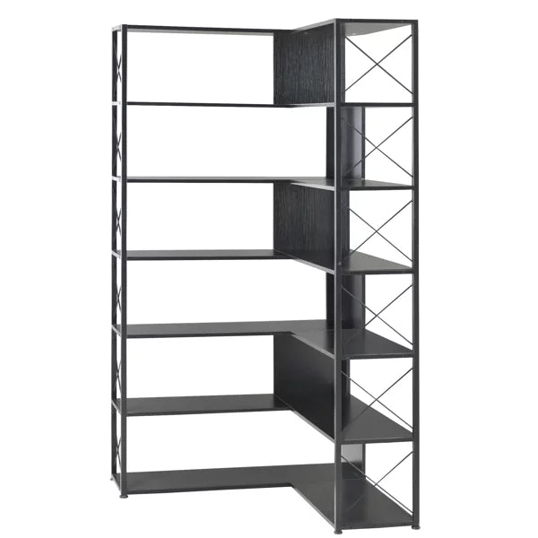 7-Tier L-Shaped Corner Bookcase with Metal Frame Y89596