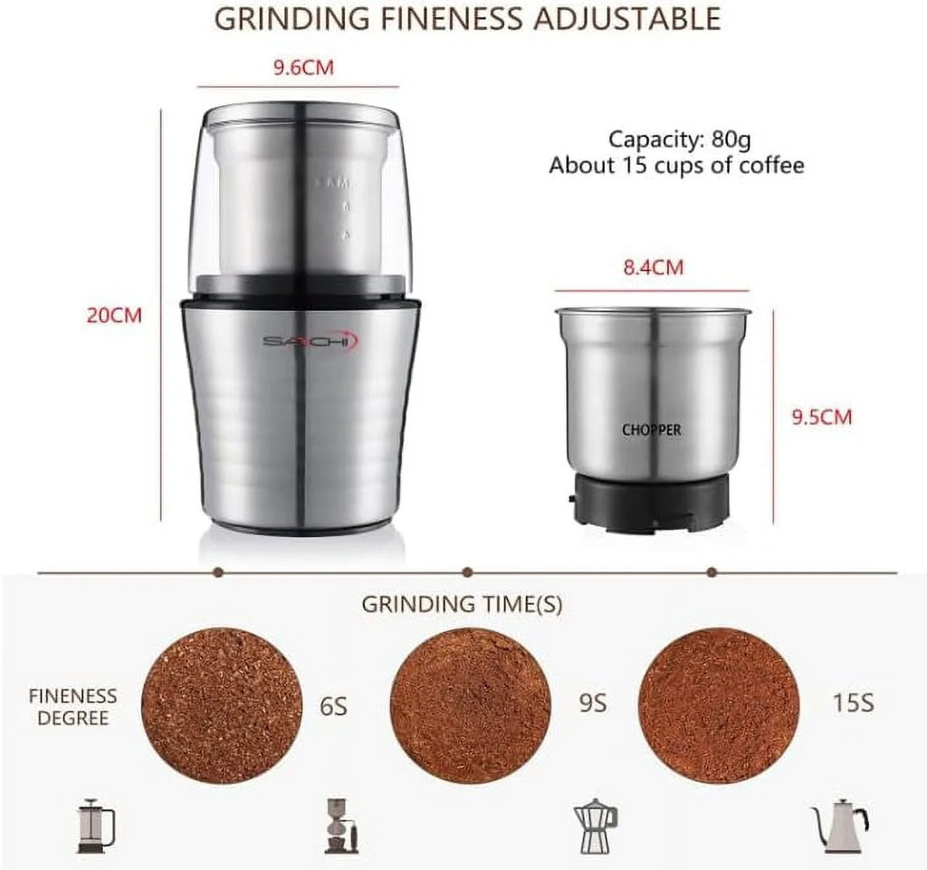 Electric Coffee Grinder with 2 Stainless Steel Blades Removable Bowls Y437