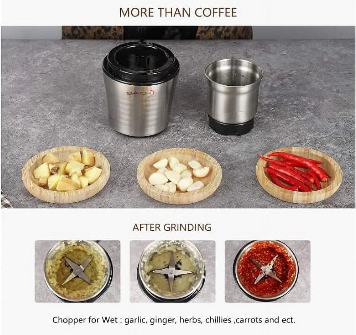 Electric Coffee Grinder with 2 Stainless Steel Blades Removable Bowls Y437