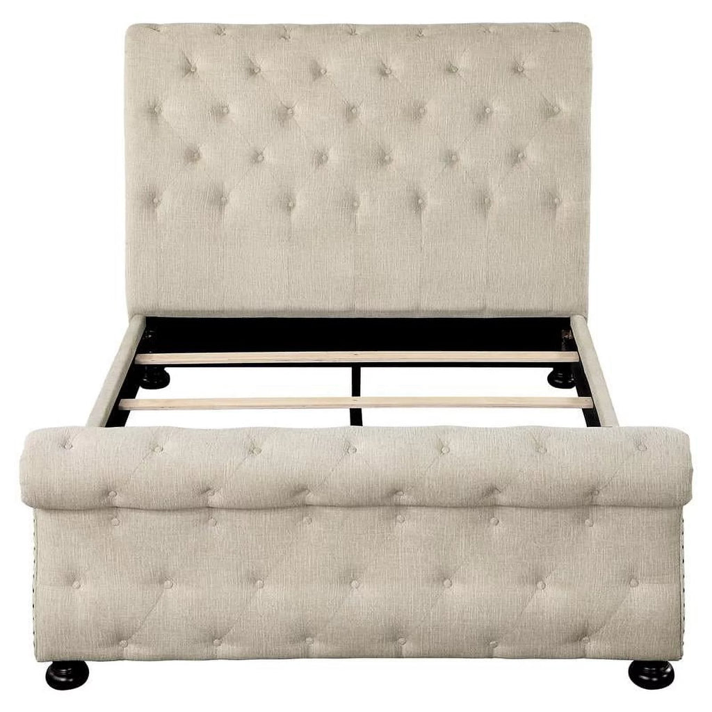 Beige California King Wood Tufted Sleigh Bed X290372