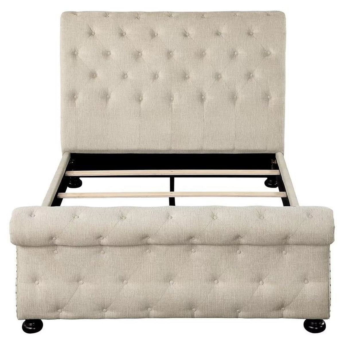 Beige California King Wood Tufted Sleigh Bed X290372
