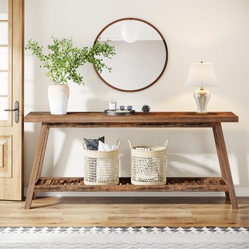 Rustic Brown 2-Tier Narrow Wood Console Table O629