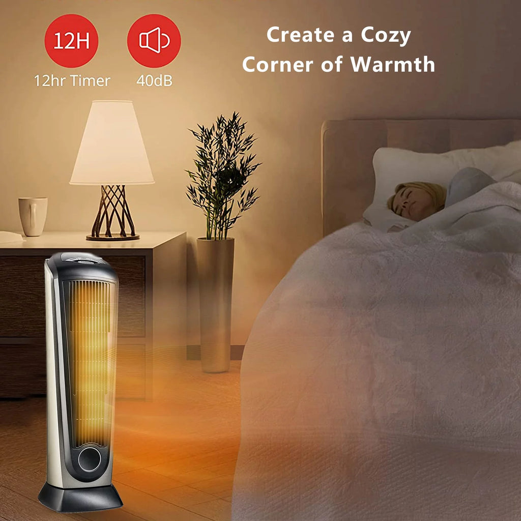 Oscillating Tower Space Heater with Adjustable Thermostat Timer & Remote Control, 22.5 Inches 1500W Grey/Black M73275