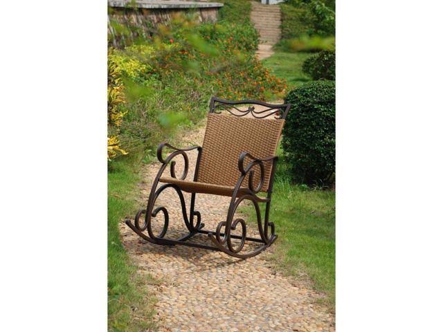 Antique Brown Resin Wicker Steel Rocking Chair Z86468