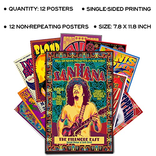Vintage Rock Band Posters 12 Set 7.8X11.8 Inch S224