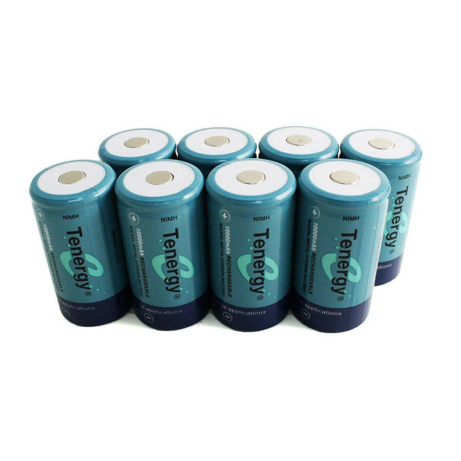 8pcs D Size 10000mAh NiMH Rechargeable Batteries Flat Top P72525