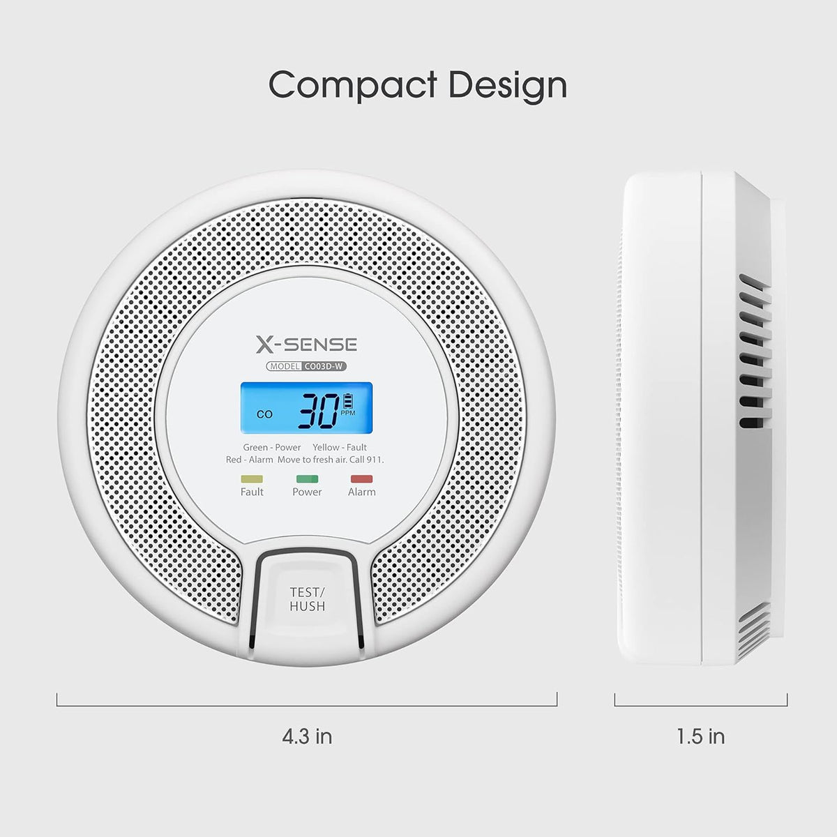 Wireless Interconnected Carbon Monoxide Detector, Replaceable Battery-Powered CO Alarm with Digital Display, Pack of 2 A147