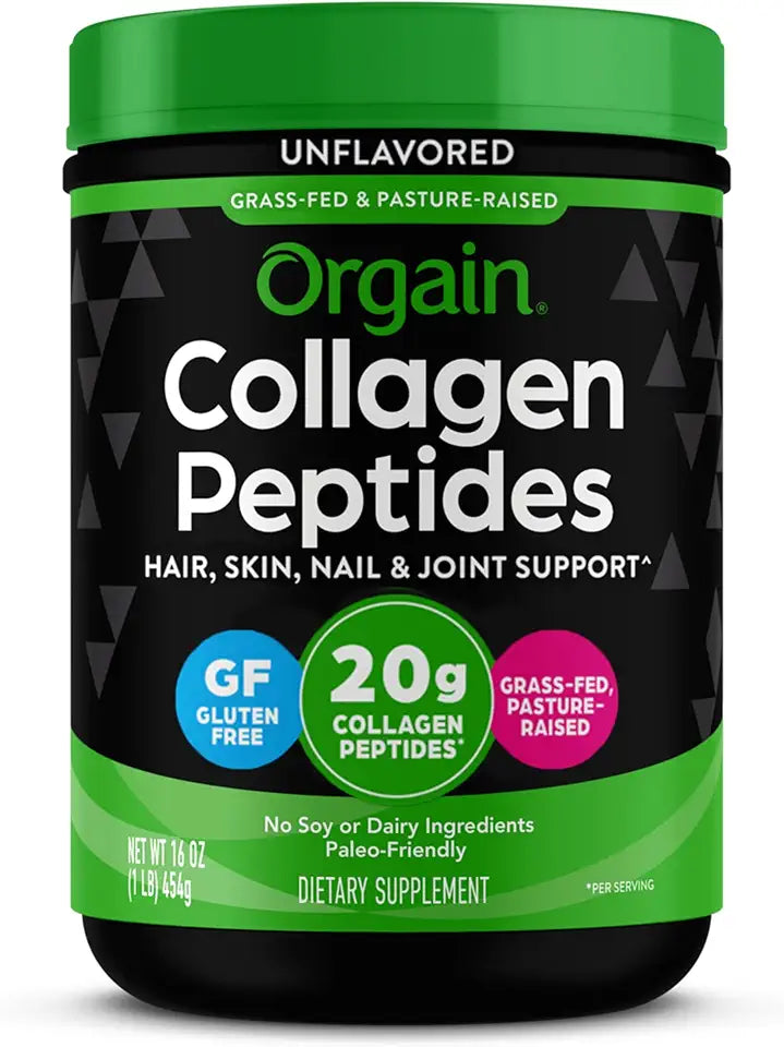 Hydrolyzed Collagen Peptides Powder, 20g Grass Fed, Unflavored, Type I and III, 1lb J2781