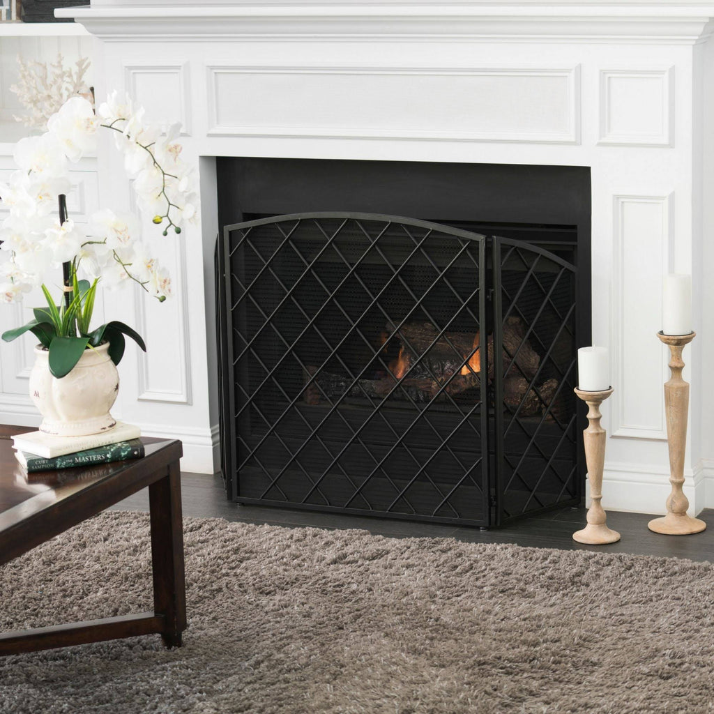 Black Contemporary Three Panel Fireplace Screen M658