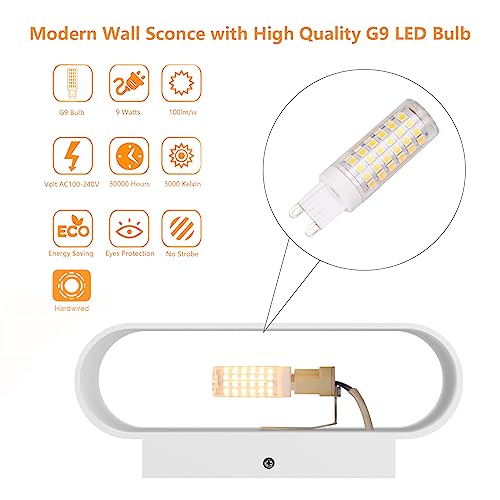 Black LED Wall Sconces 1 Pack Hardwired Up and Down Wall Mount Light Warm White 3000K with G9 Bulbs K171